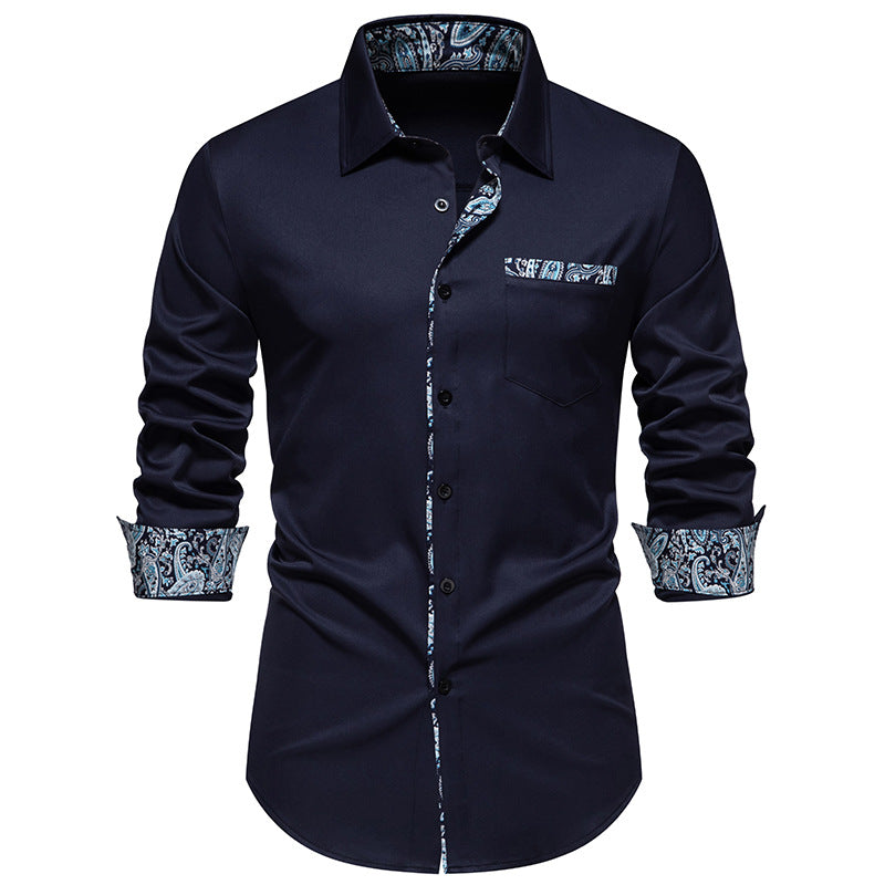 Men's elegant slim-fit shirt with paisley contrast trim on collar band, cuffs, and breast pocket Mune Fashion