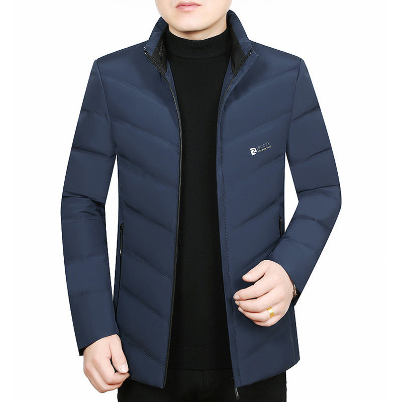 Men's Slim-Fit Travel Puffer Jacket with Stand Collar and Chevron Quilting Mune Fashion