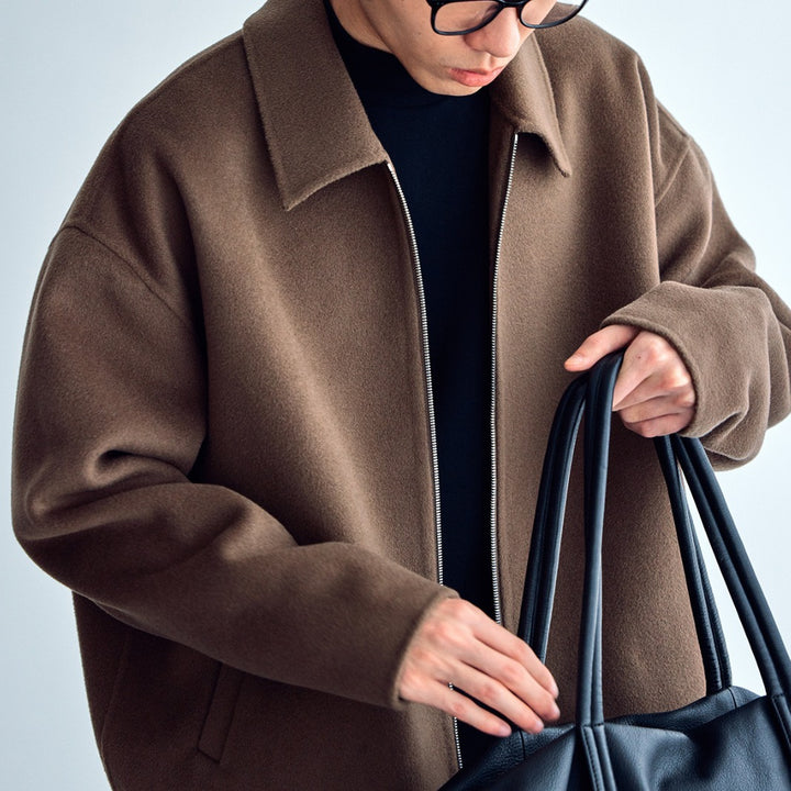 Men's wool jacket with zipper and loose fit Mune Fashion
