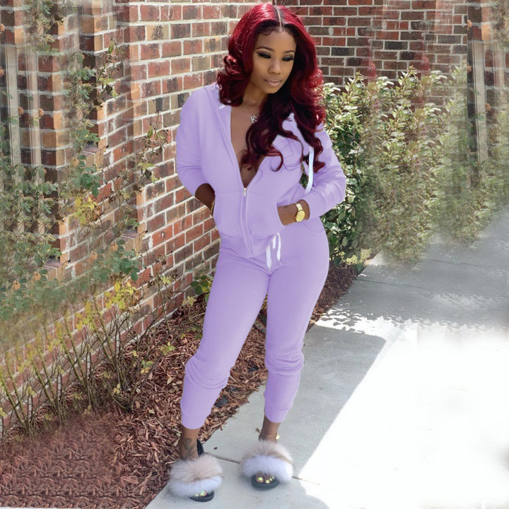 Ladies fitted hooded sweatdress set with zipper and snug jogging pants Mune Fashion
