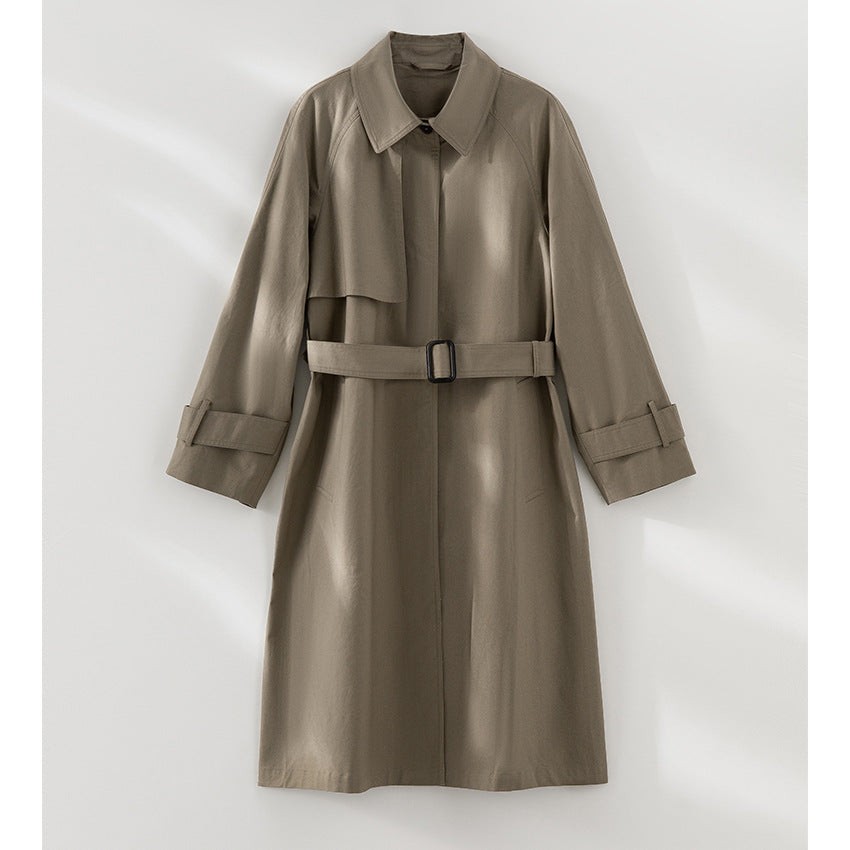 Women Classic Trench Coat with Belt and Storm Flap Mune Fashion