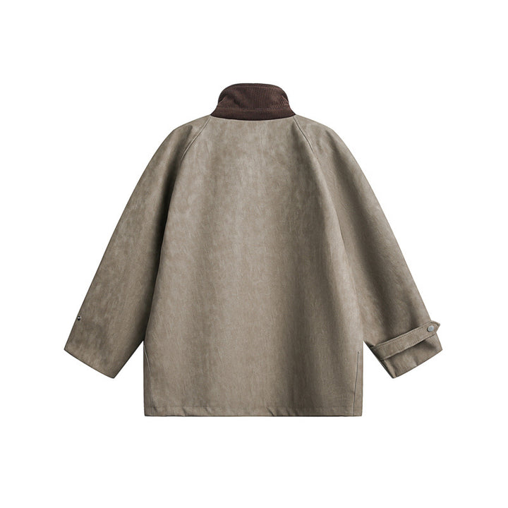 Unisex Short Cut Boxy Velour Utility Jacket with Stand-Up Collar and Flap Pockets Mune Fashion