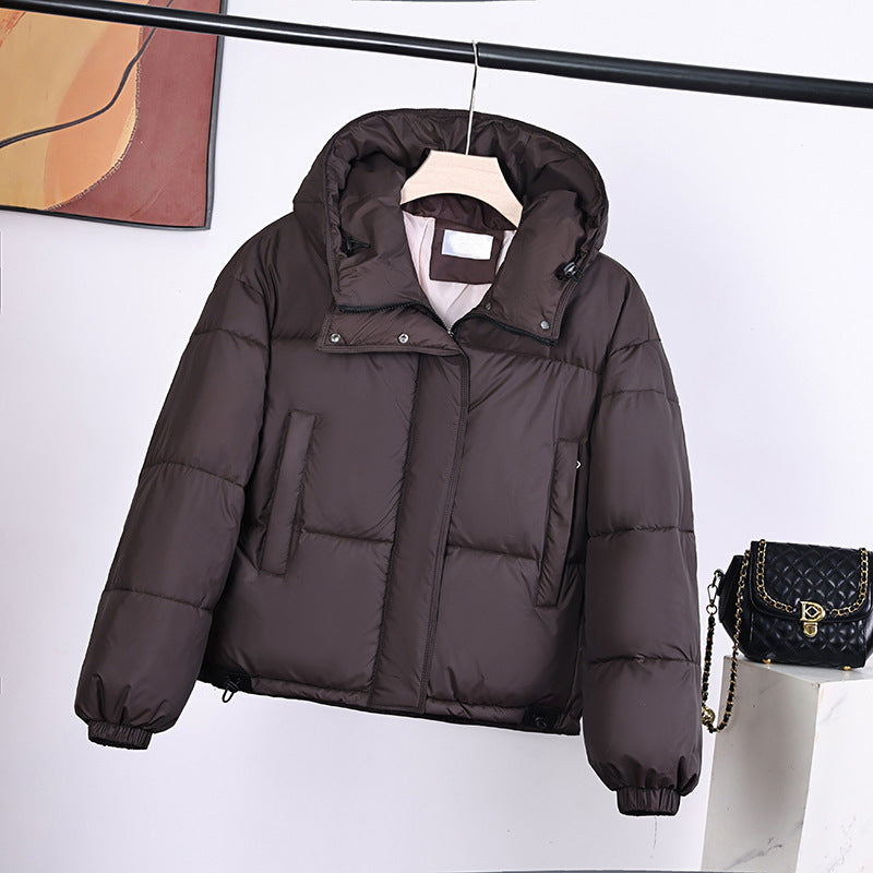 Women's short padded hooded jacket in boxy cut with concealed zip placket Mune Fashion