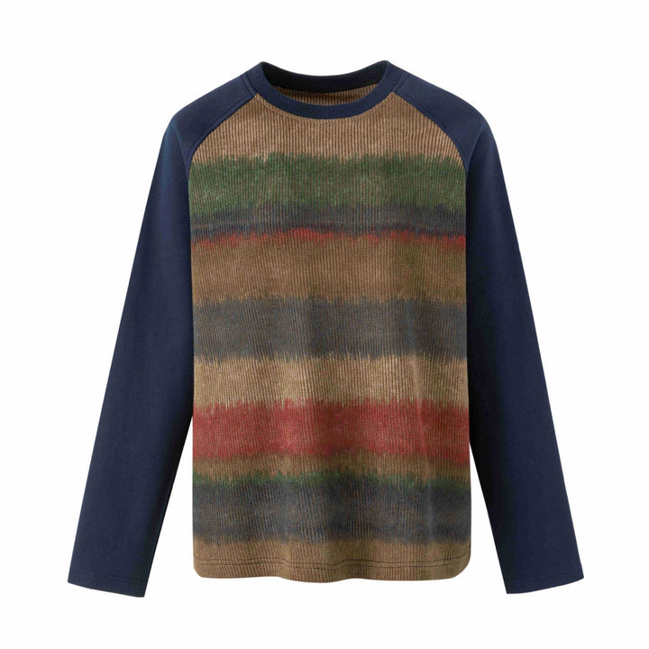 Men's round neck pullover with raglan sleeves and mottled knit front Mune Fashion