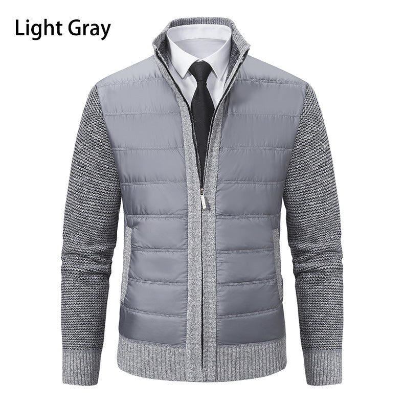 Men's quilted hybrid cardigan with stand-up collar, zipper, and slip pockets Mune Fashion