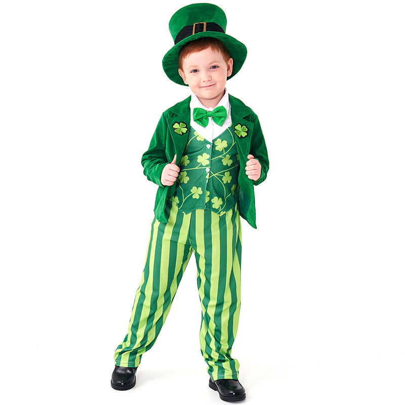 Men's costume as Irish Leprechaun with hat and detailed accents Mune Fashion