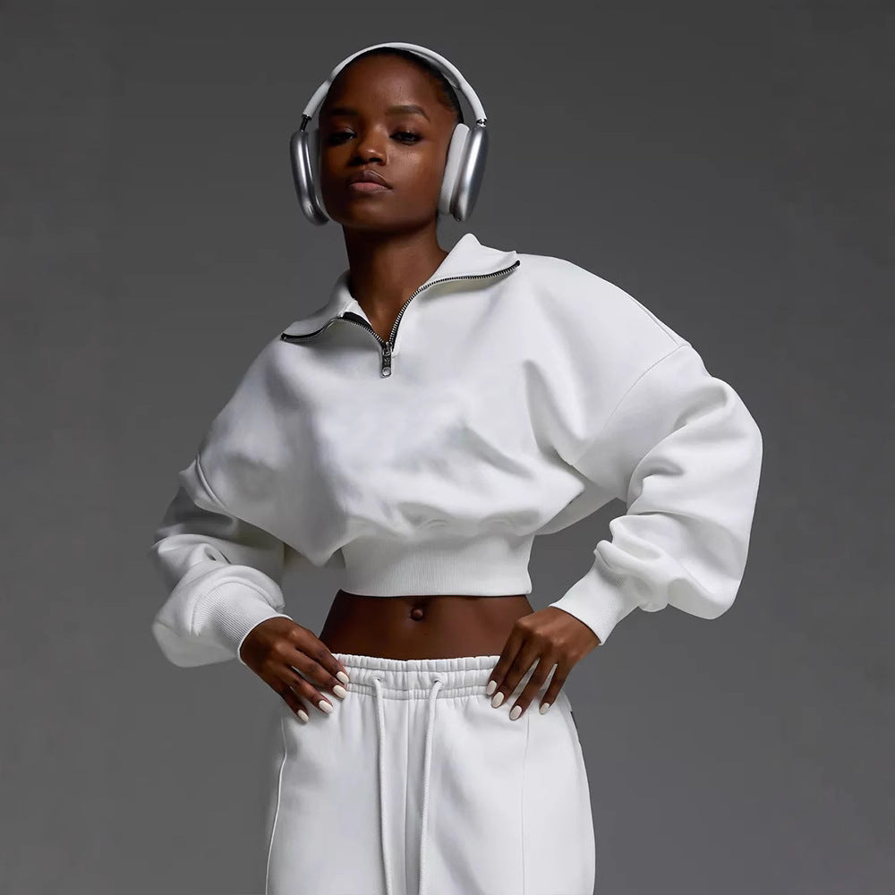 Women's short Half-Zip sweatshirt set with high-waisted wide lounge jogging pants Mune Fashion
