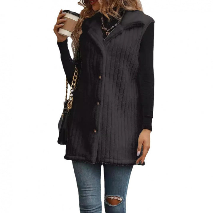 Women's sleeveless quilted vest with teddy lining, shirt collar, and button placket Mune Fashion