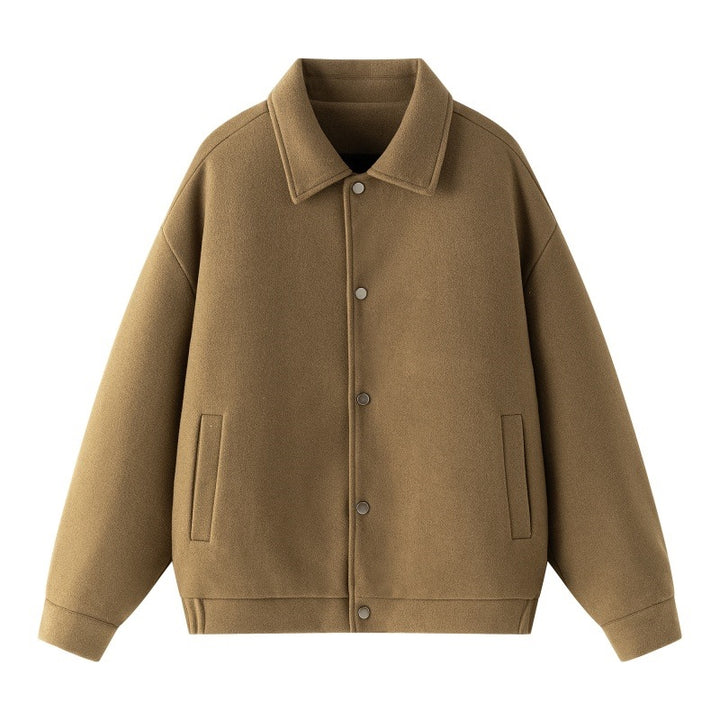 Men's Oversized College Jacket made of Wool Blend with Snap Button Placket and Hidden Pockets Mune Fashion