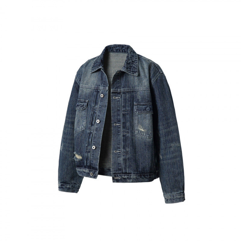 Men's Oversize Vintage Denim Jacket with Used Effect and Chest Pockets Mune Fashion
