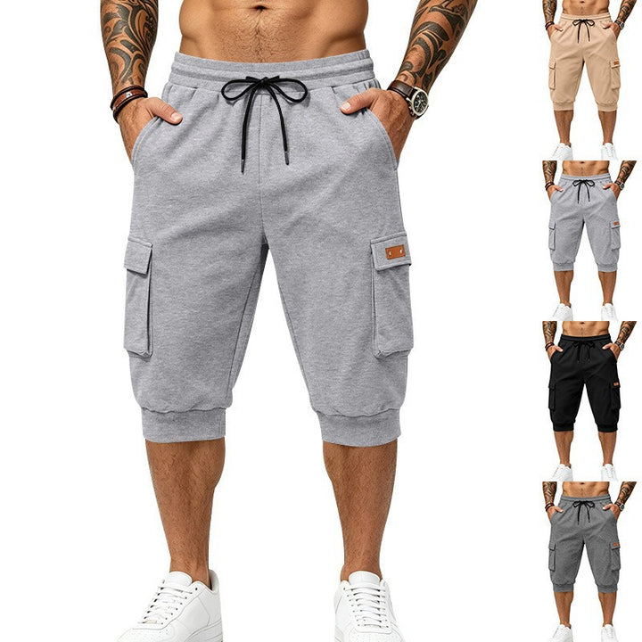 Men's Three-Quarter Cargo Jogging Pants with Drawstring, Patch Pockets, and Ribbed Cuffs Mune Fashion