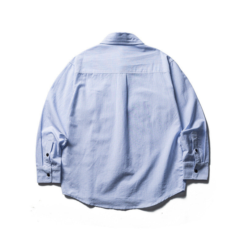 Men's Oversized Shirt in Worker Style with Pinstripes and Chest Pockets Mune Fashion