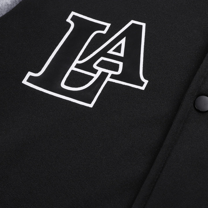 Men's varsity hooded jacket in college look with print, snap button front and contrast sleeves Mune Fashion
