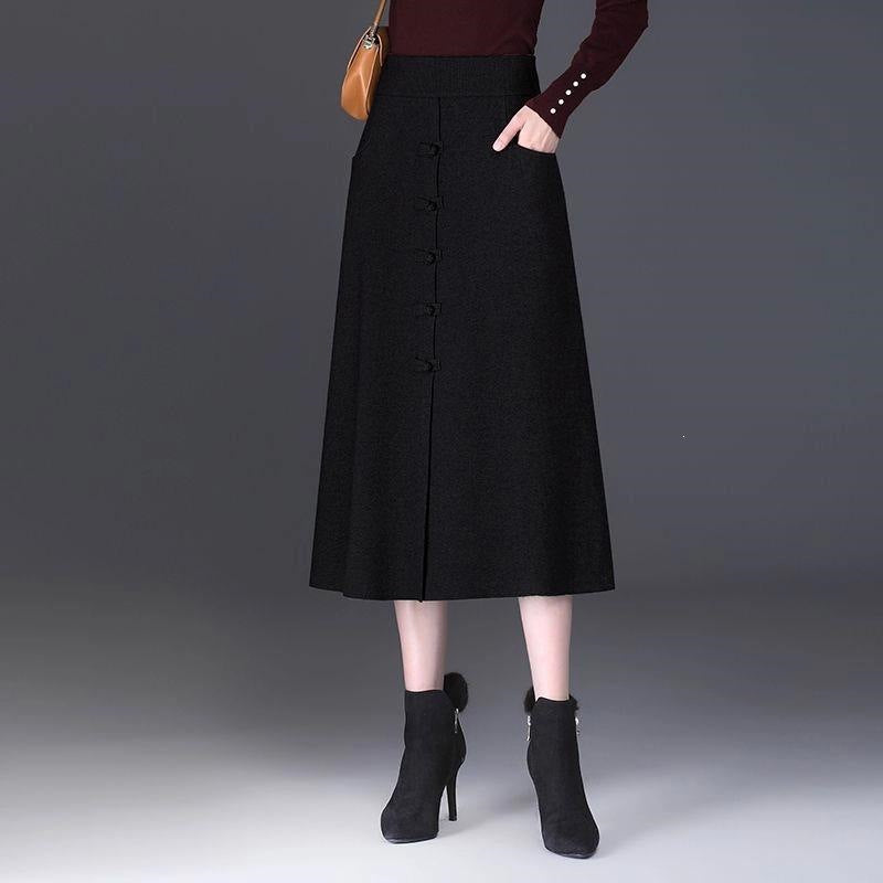 Ladies Elegant and Chic Midi Skirt with Button Details Mune Fashion