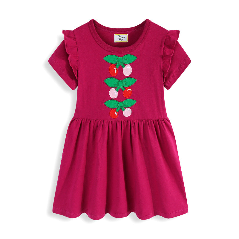 Girls casual dress with cute cherry motif and ruffles Mune Fashion