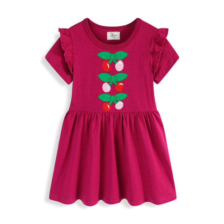 Girls casual dress with cute cherry motif and ruffles Mune Fashion