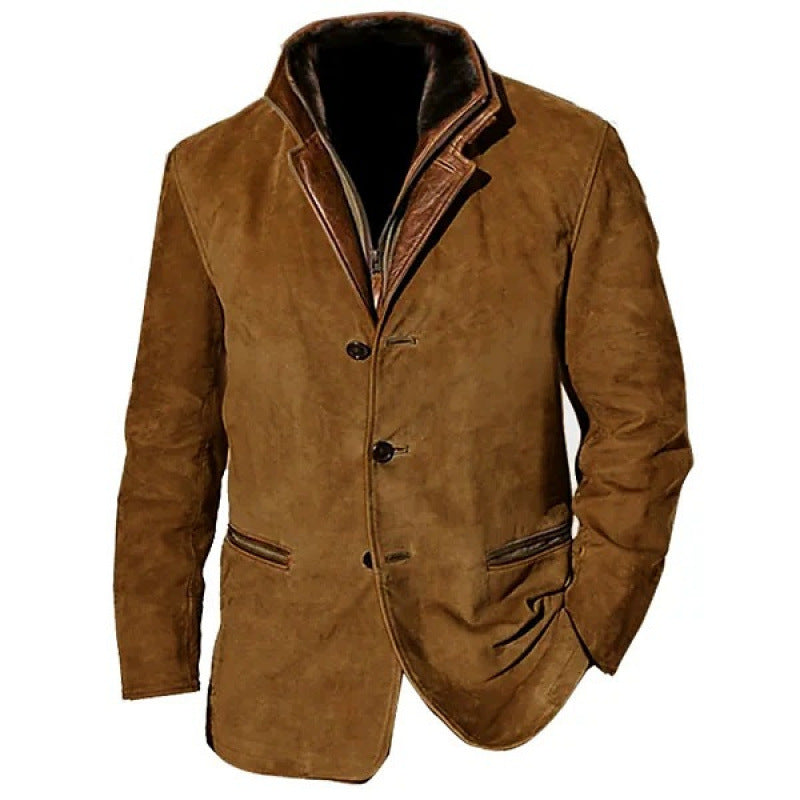 Men's suede blazer with removable leather inner vest Mune Fashion