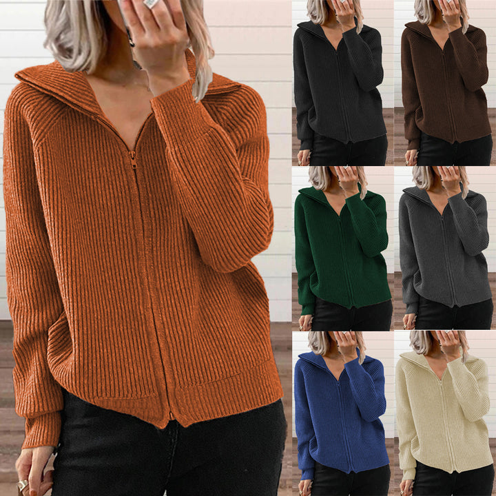 Women Ribbed Cardigan with Zipper and Hood Mune Fashion