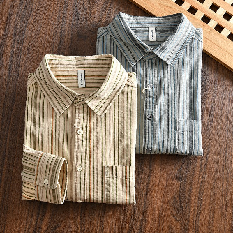 Men's Casual Long Sleeve Shirt with Fine Stripes Mune Fashion