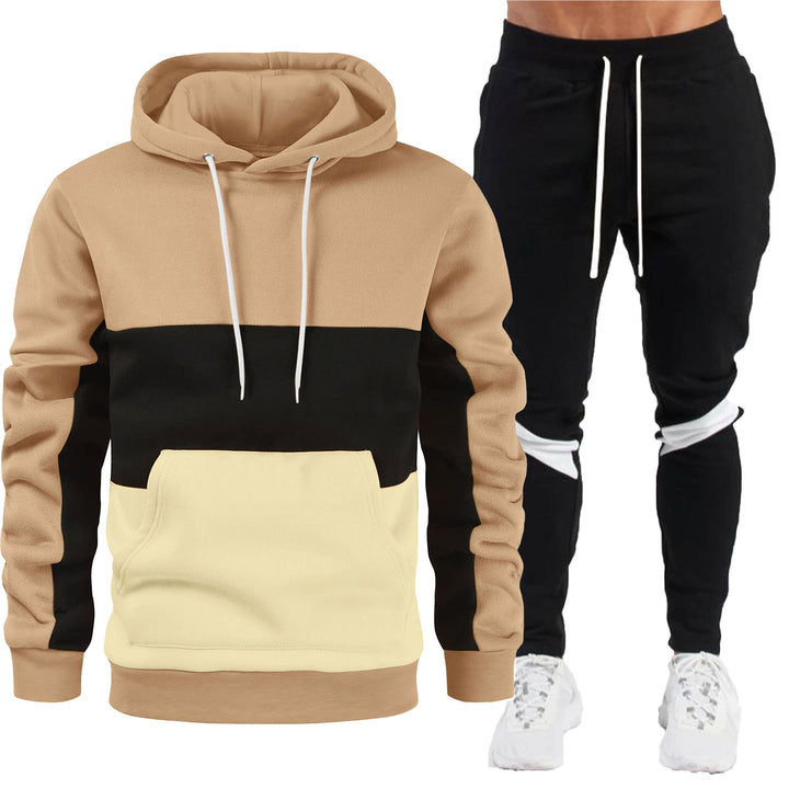 Men's sporty hoodie and jogger set with contrast trims, kangaroo pocket, elastic waistband, and tapered leg Mune Fashion