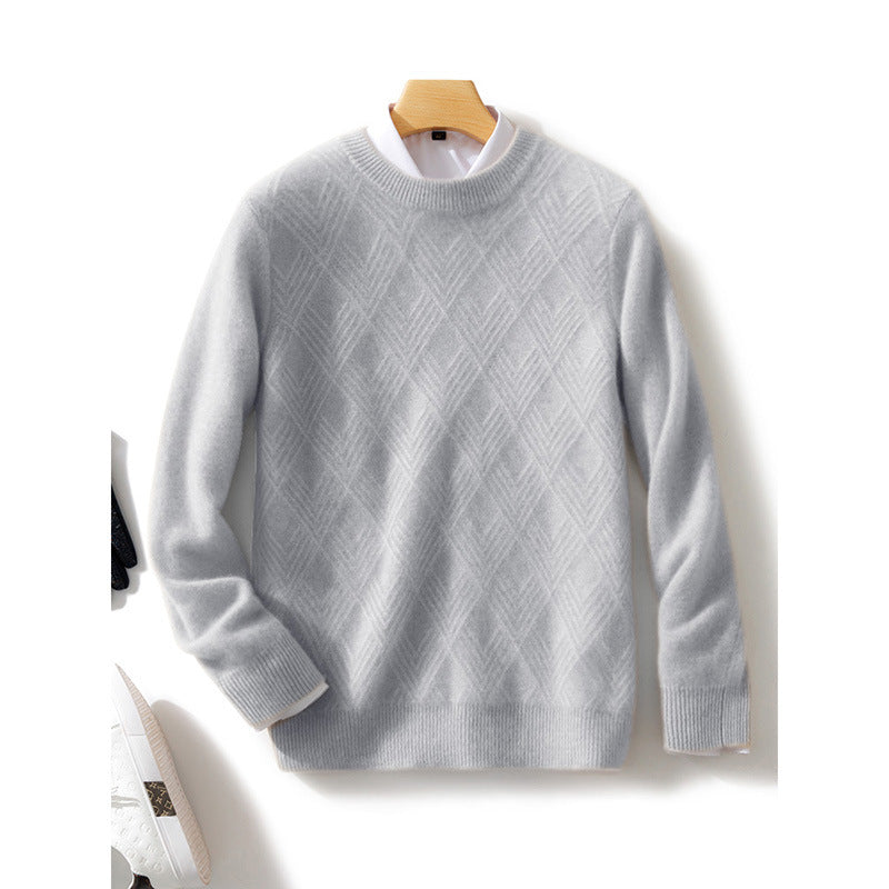 Men's Fine Structured Knit Sweater with Short Stand-up Collar and Diamond Relief Design