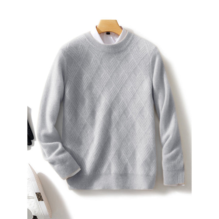 Men's Fine Structured Knit Sweater with Short Stand-up Collar and Diamond Relief Design