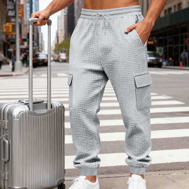 Men's Textured Cargo Jogging Pants with Drawstring, Snap Flap Pockets and Ribbed Cuffs Mune Fashion