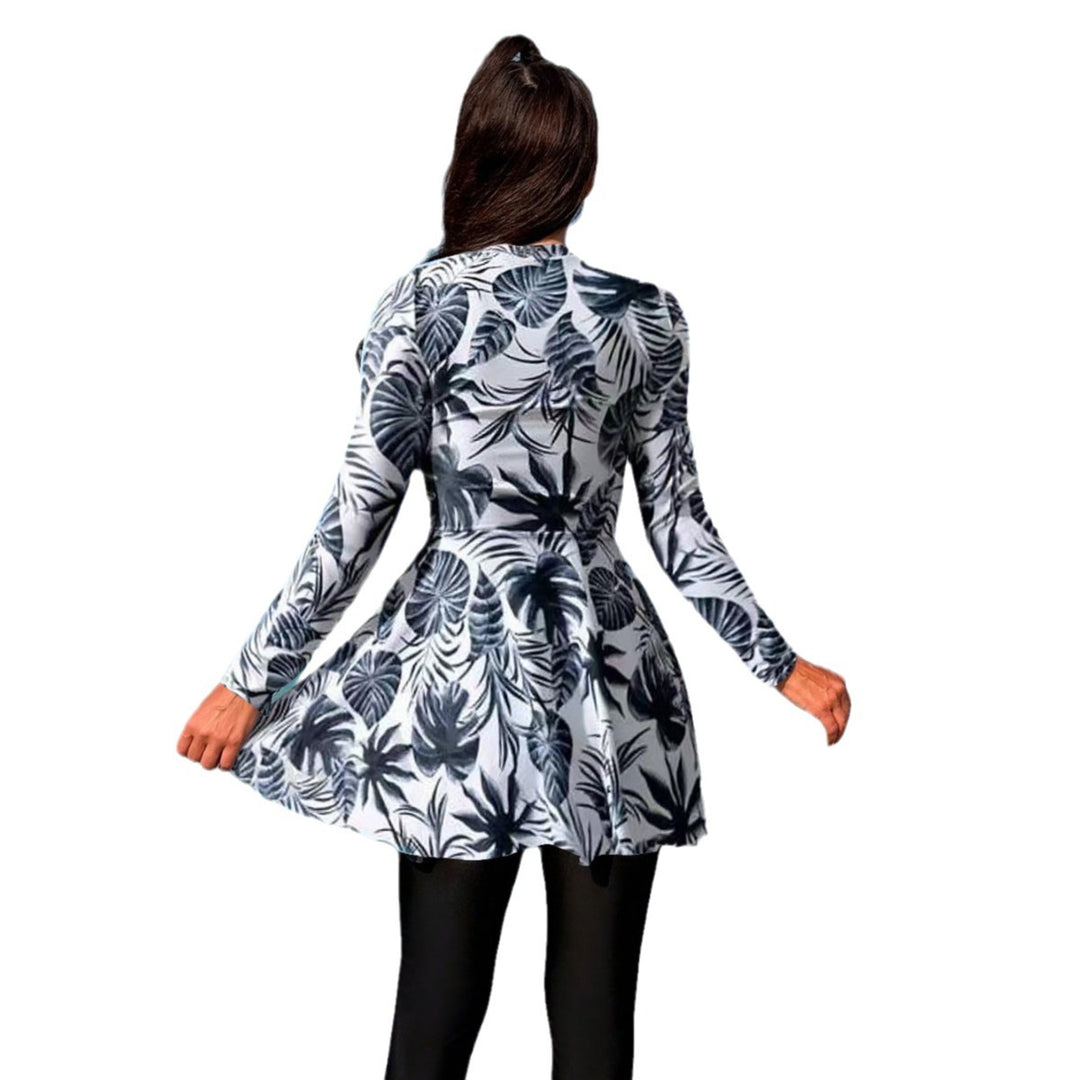 Women's fashionable long sleeve swimsuit with skirt Mune Fashion