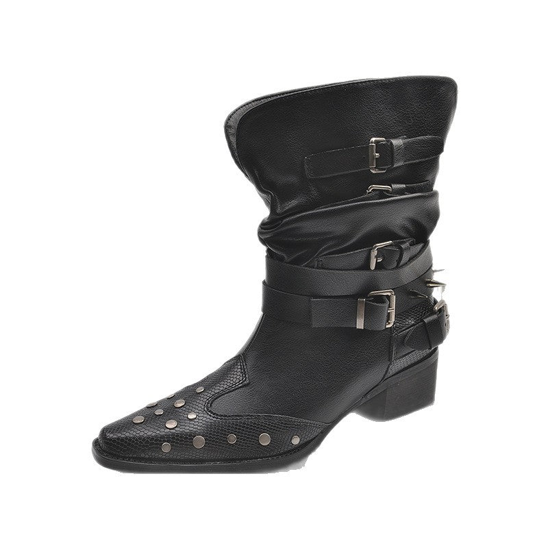 Ladies Stylish Ankle Boots with Buckles and Studs Mune Fashion
