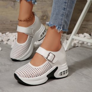 Women's Mary Jane style strap sneakers with visible air cushioning and perforated upper material Mune Fashion