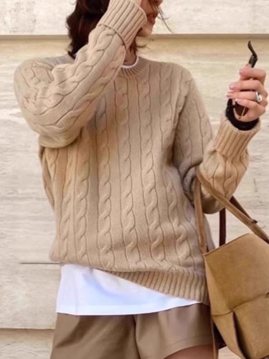 Women's Kastiger Cable Knit Sweater with Round Neck, Extra Soft Wool Blend and Ribbed Cuffs Mune Fashion