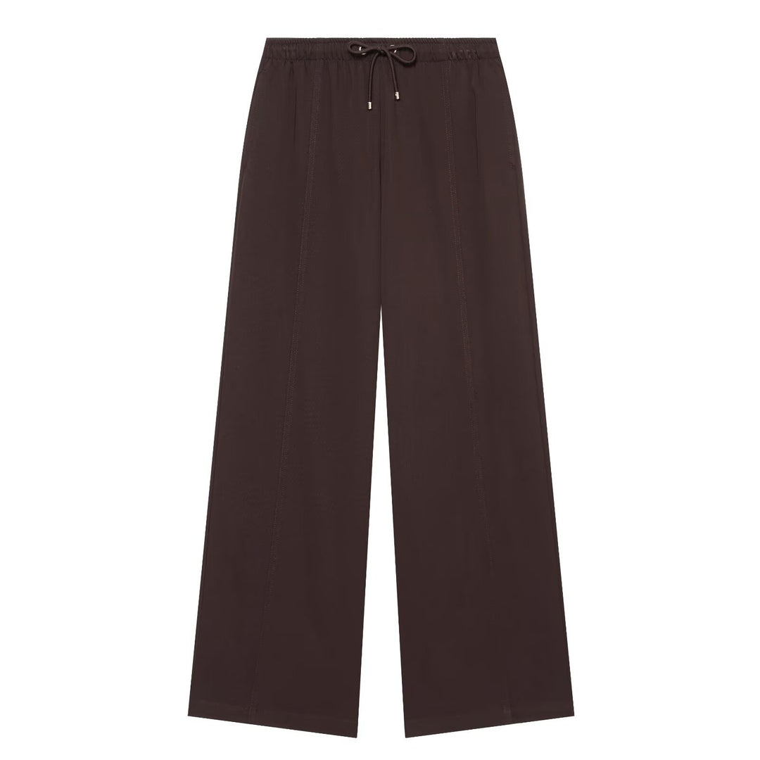 Women wide high-cut palazzo pants with drawstring and decorative seams Mune Fashion