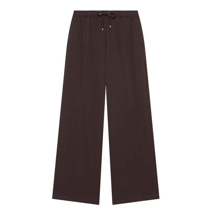 Women wide high-cut palazzo pants with drawstring and decorative seams Mune Fashion