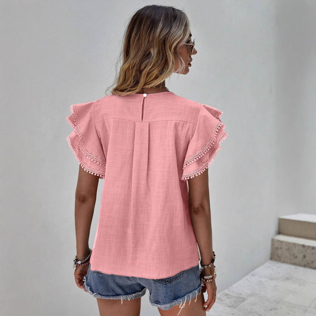 Women’s blouse with ruffled sleeves and pompom lace trim Mune Fashion