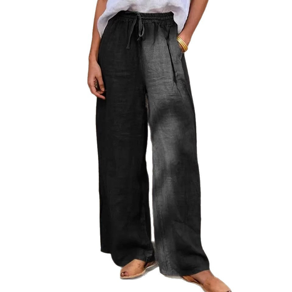 Women's High-Cut Linen Palazzo Pants with Drawstring and Wide Leg Mune Fashion