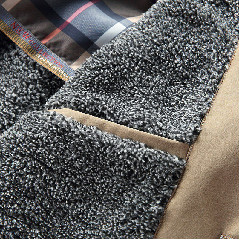 Men's Modern Short Coat in Trench Look with Checked Lining and Utility Pockets Mune Fashion