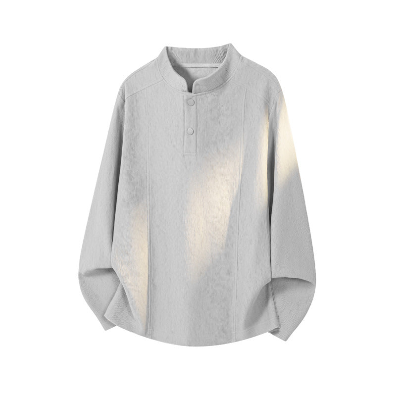 Men's High-Quality Long Sleeve Shirt with Stand Collar and Button Placket Mune Fashion