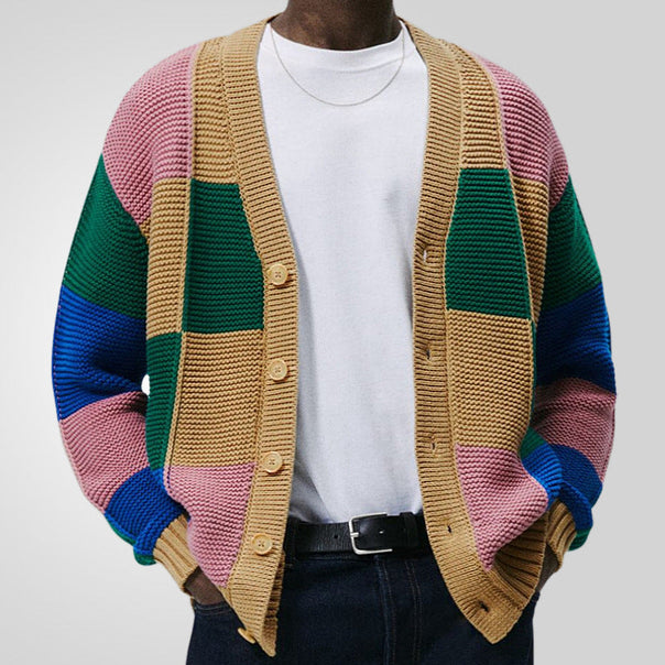 Mune | Men's cardigan with colorful block pattern and comfortable buttons