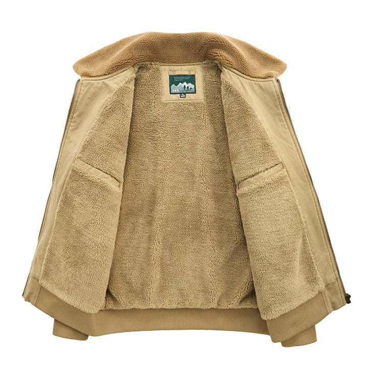 Men's canvas bomber jacket with warming teddy fleece lining and Sherpa collar Mune Fashion
