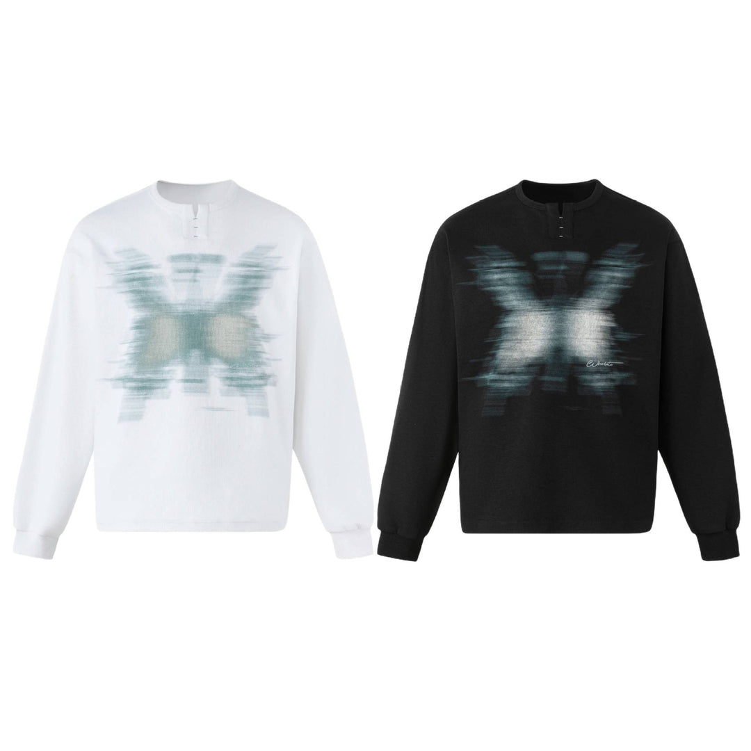 Unisex Oversized Sweatshirt with short Henley placket and blurred graphic print Mune Fashion