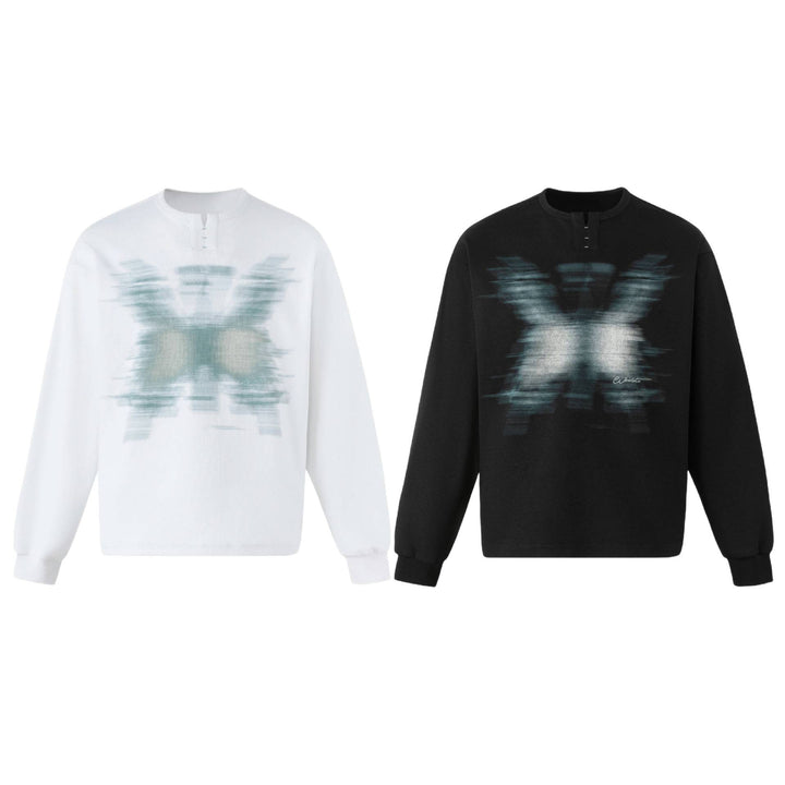 Unisex Oversized Sweatshirt with short Henley placket and blurred graphic print Mune Fashion