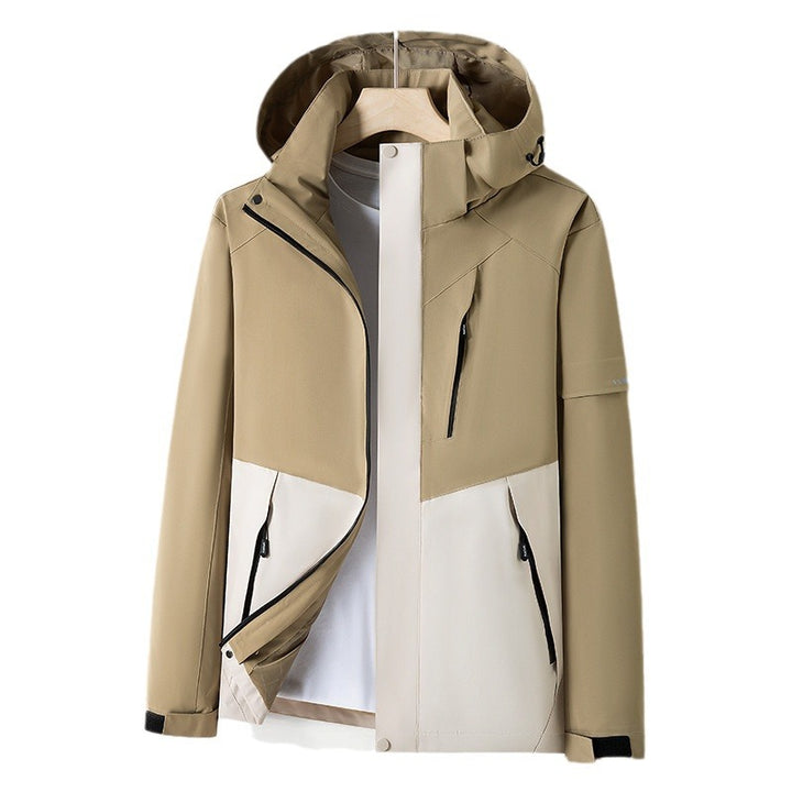 Men's Water-Repellent Softshell Outdoor Jacket with Hood, Multiple Zipper Pockets and Contrasting Panels Mune Fashion