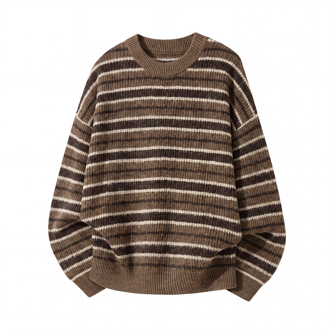 Unisex Striped Oversized Ribbed Knit Sweater with Round Neck Mune Fashion