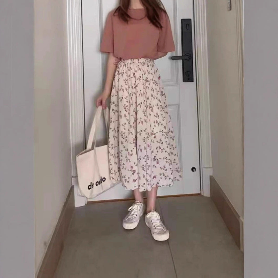 Women's Elegant Midi Skirt with Floral Pattern Mune Fashion