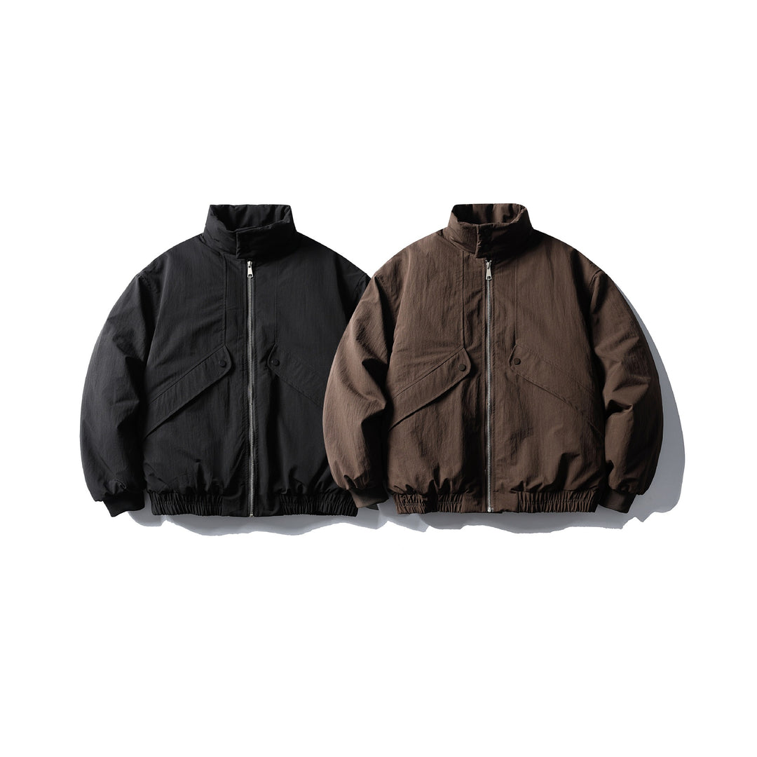 Unisex Boxy-padded Short Jacket with Funnel Collar and Flap Pockets Mune Fashion