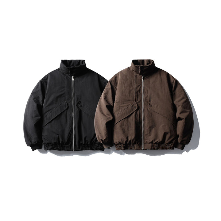 Unisex Boxy-padded Short Jacket with Funnel Collar and Flap Pockets Mune Fashion