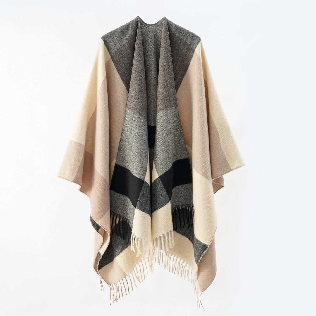 Women's multifunctional wool blend poncho in cape style with geometric pattern Mune Fashion
