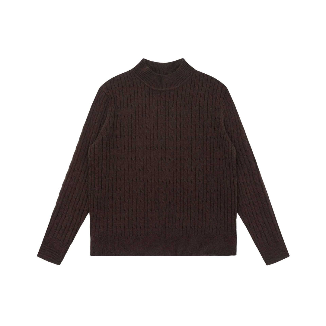 Unisex Chunky Knit Stand-Up Collar Sweater with Cable Pattern Mune Fashion