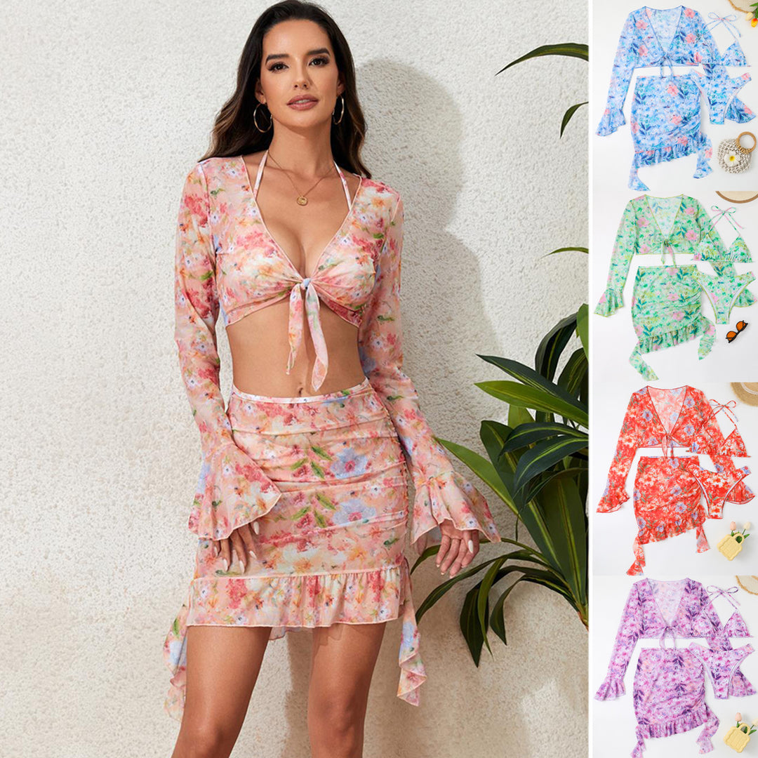 Women Blouse Swimsuit with Colorful Flower Pattern Mune Fashion