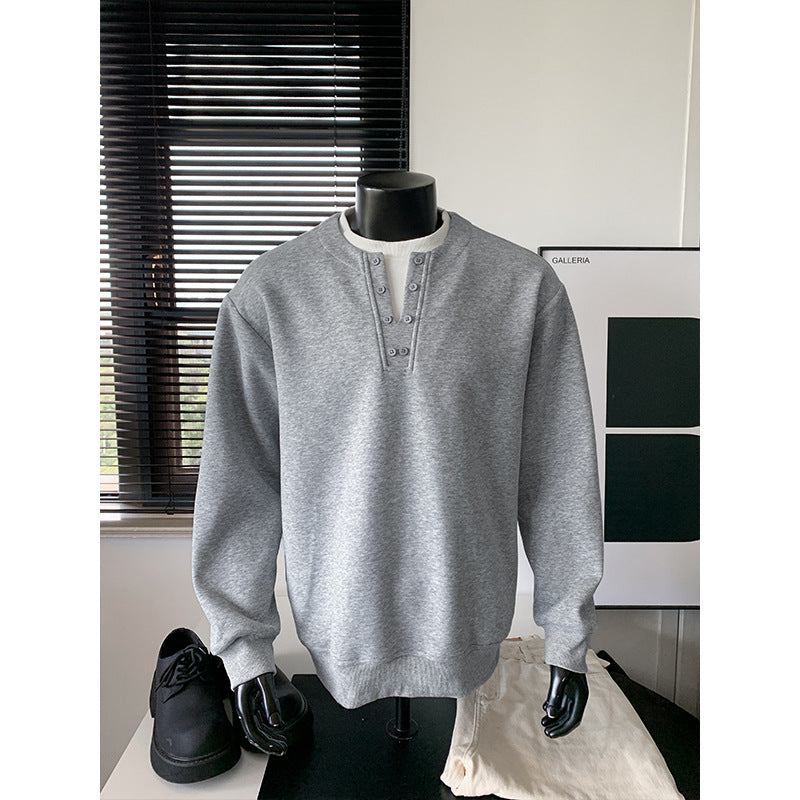 Men's sweatshirt with Henley button placket, relaxed fit and ribbed cuffs Mune Fashion